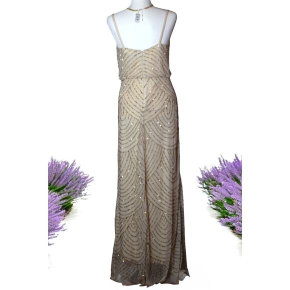 Adrianna Papell Art Deco Beaded Blouson Gown Champagne Nude Evening Dress US 4 - Picture 7 of 7
